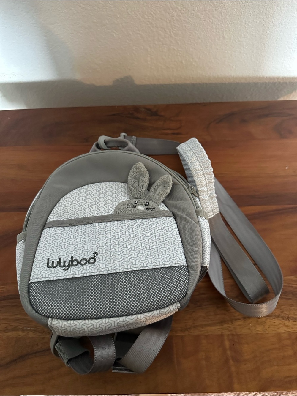 lulyboo Gray Bunny Kids Backpack with Harness